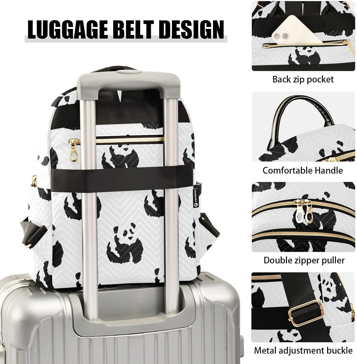 Exnundod Ink Painting Pandas Mini Backpack Purse for Women, Asian Chinese Art Travel Backpack Fashion Backpack Lightweight Shoulder Bag Small Casual Daypack, Small