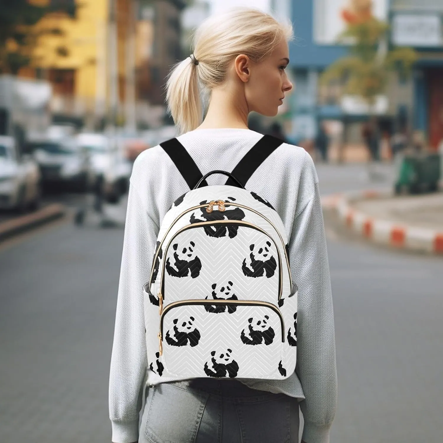 Exnundod Ink Painting Pandas Mini Backpack Purse for Women, Asian Chinese Art Travel Backpack Fashion Backpack Lightweight Shoulder Bag Small Casual Daypack, Small