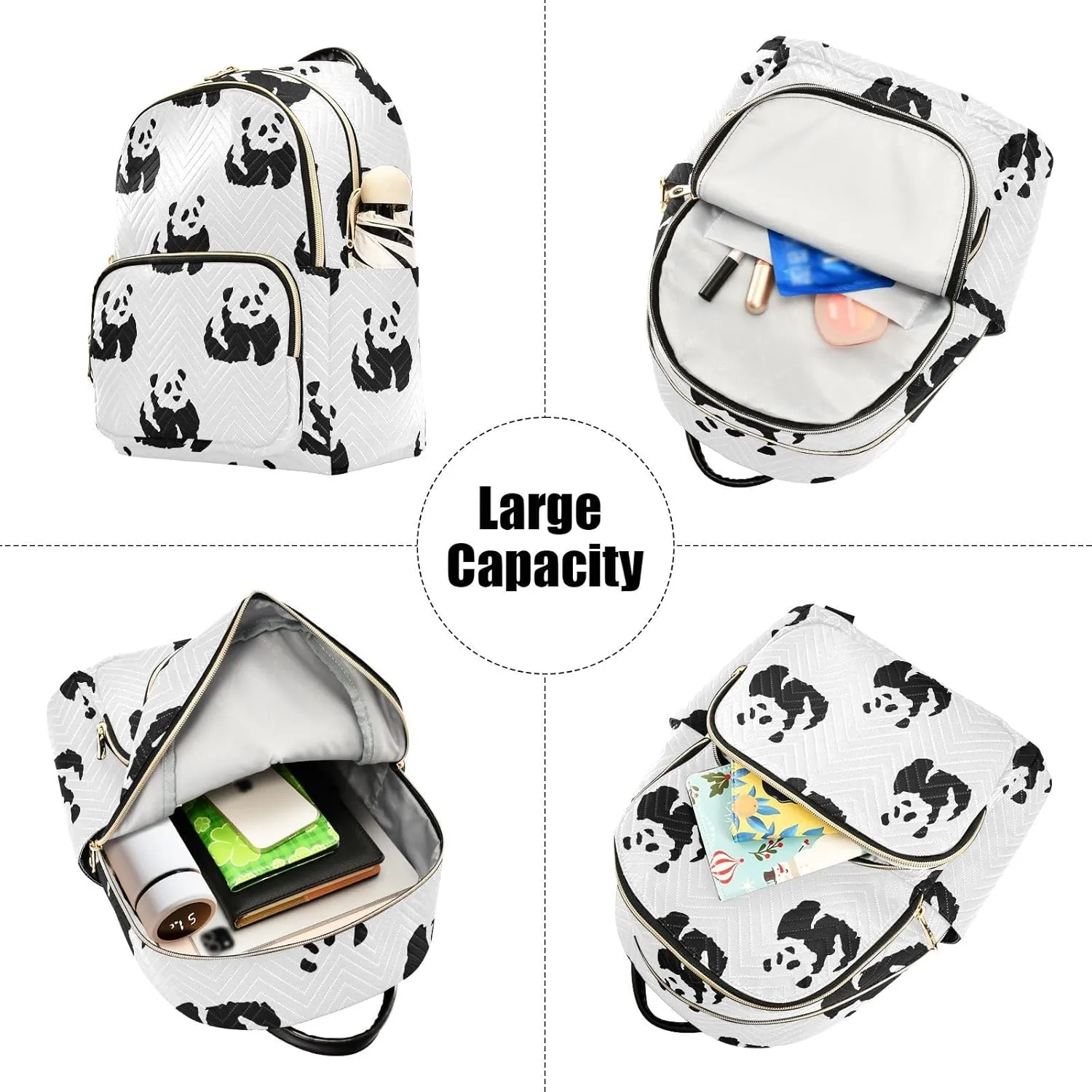 Exnundod Ink Painting Pandas Mini Backpack Purse for Women, Asian Chinese Art Travel Backpack Fashion Backpack Lightweight Shoulder Bag Small Casual Daypack, Small