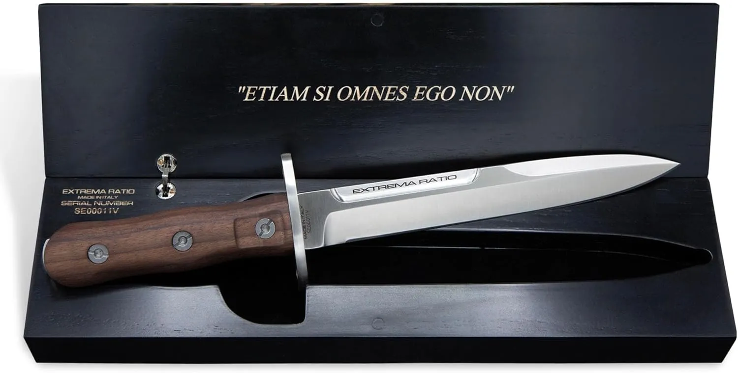 Extrema Ratio - 39-09 Special Edition, Fixed Blade Knife, Böhler N690 Steel Blade Hardened to 58 HRC, Satin Finish, Elegant Walnut Wood Handle, Precision Handcrafted in Italy, Durable Full-Tang Design, Special Presentation Box Included
