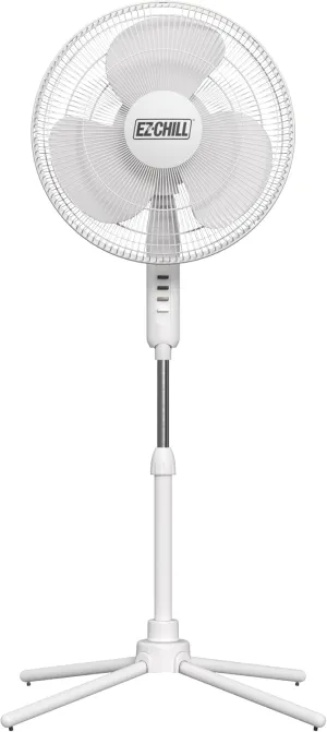 EZ-CHILL 16” Oscillating Pedestal Fan, 3-speed Options, 90-Degree Oscillating Head, Adjustable Height and Tilt, Powerful Air Flow, White, MTSP15-16AZ