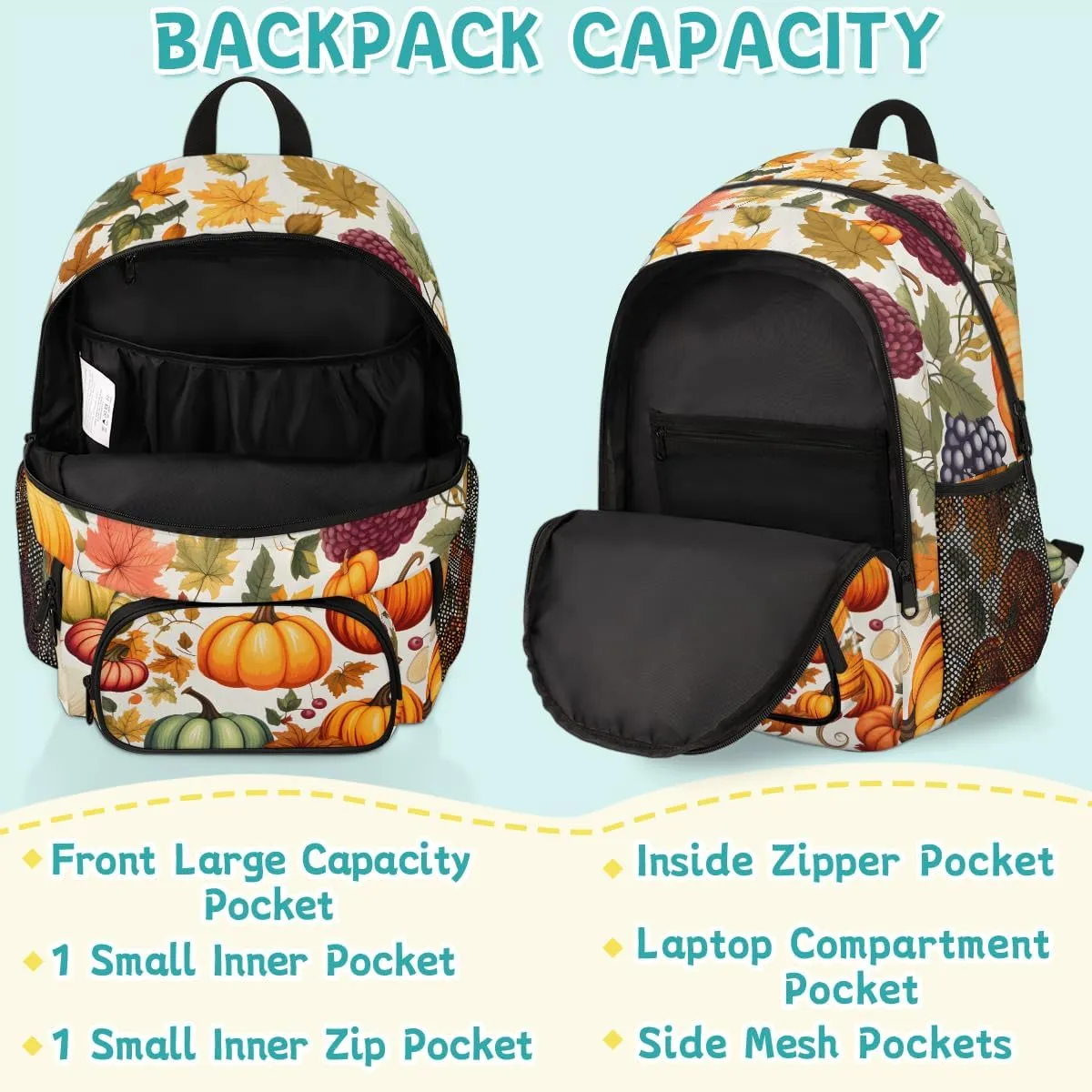 Fall Carry on Travel Backpack for Women Men Water resistant Lightweight Rucksack Backpack for Weekender Casual Work Hiking Pumpkin Autumn Harvest