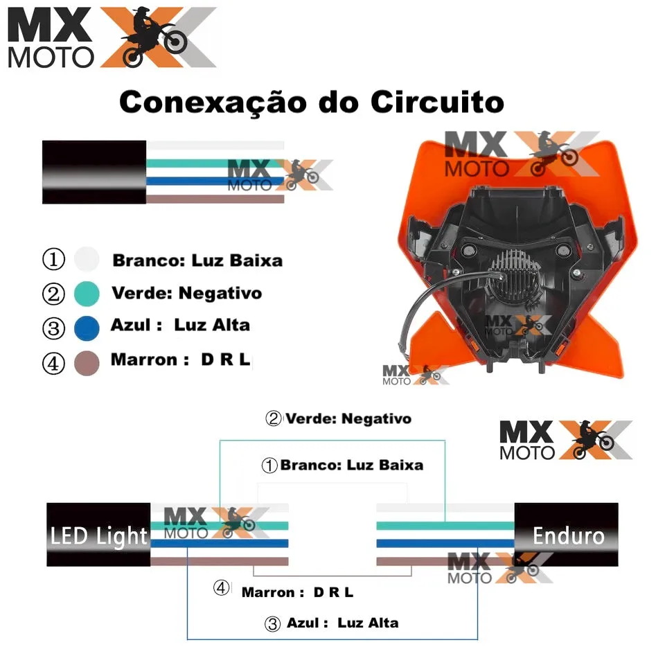 Farol de Led Completo com Carenagem Laranja para KTM 2T EXC / 4T EXCF 150 a 500 2024