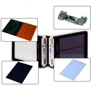 Fashion Solar LED Portable Dual USB Power Bank 5x18650 External Battery Charger DIY Box Case Power Bank kit with LED Light