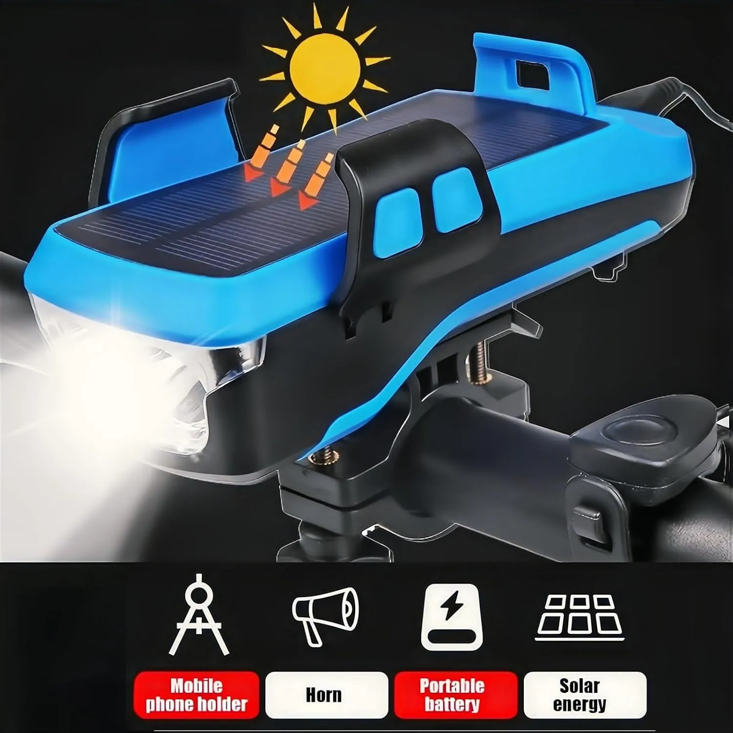 Fay Bless 5 in 1, Solar Bike Light with Phone Holder, Horn