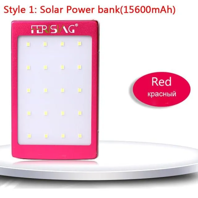FERISING Power Bank Solar Panel 15600mAhPowerbank Dual USB Battery Portable LED Light Charger External Battery Pack