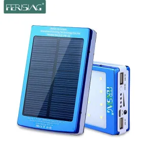 FERISING Power Bank Solar Panel 15600mAhPowerbank Dual USB Battery Portable LED Light Charger External Battery Pack