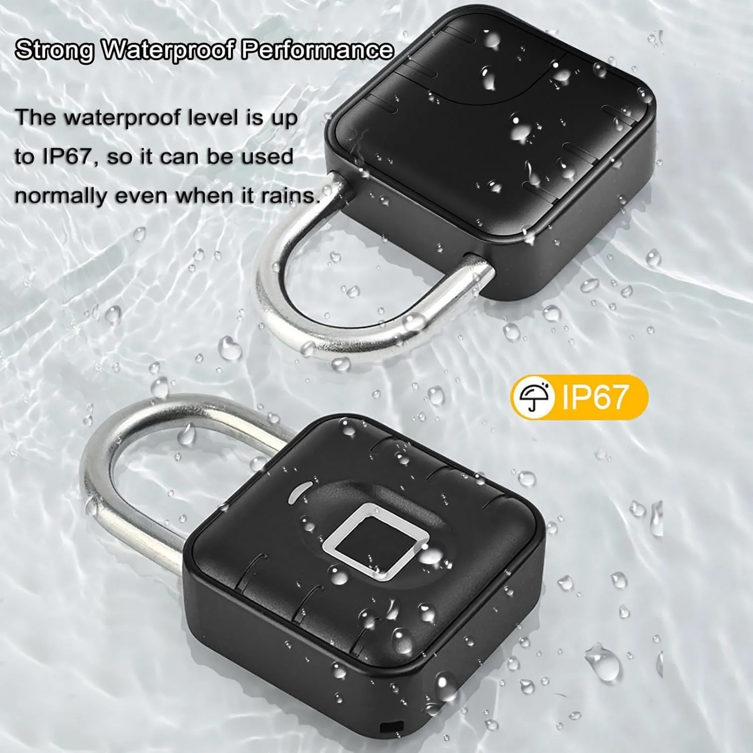 Fingerprint Padlock, Locker Lock, Keyless Biometric Padlock Outdoor Fingerprint Lock Combination Gate Locks for Gym Storage USB Rechargeable - Black Waterproof
