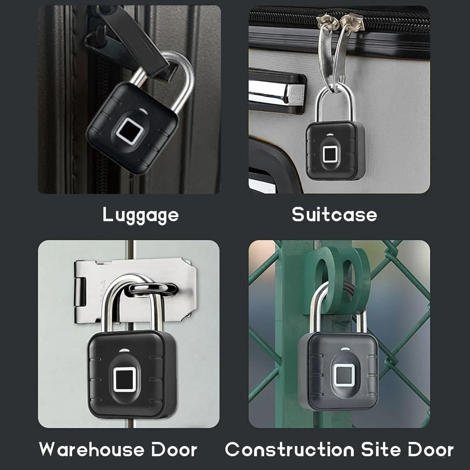 Fingerprint Padlock, Locker Lock, Keyless Biometric Padlock Outdoor Fingerprint Lock Combination Gate Locks for Gym Storage USB Rechargeable - Black Waterproof