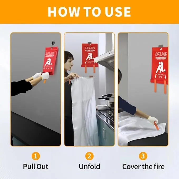 Fire Blankets Emergency for Home, 2 Pack Fire Suppression Blanket, 40” x 40” Fire Blanket for Kitchen, Fireproof Fiberglass Fire Safety Blanket for Office, School, Camping, Grill, Car, Warehouse