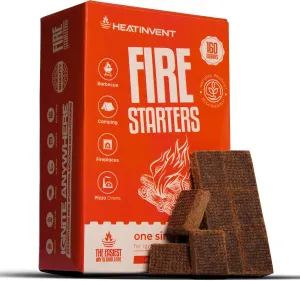 Fire Starter Squares 160 - Fire Starters for Campfires, Fireplace, Grill, BBQ, Wood Stove, Fire Pit, Chimney, Charcoal - All Weather Waterproof, Odorless Firestarters Indoor and Outdoor