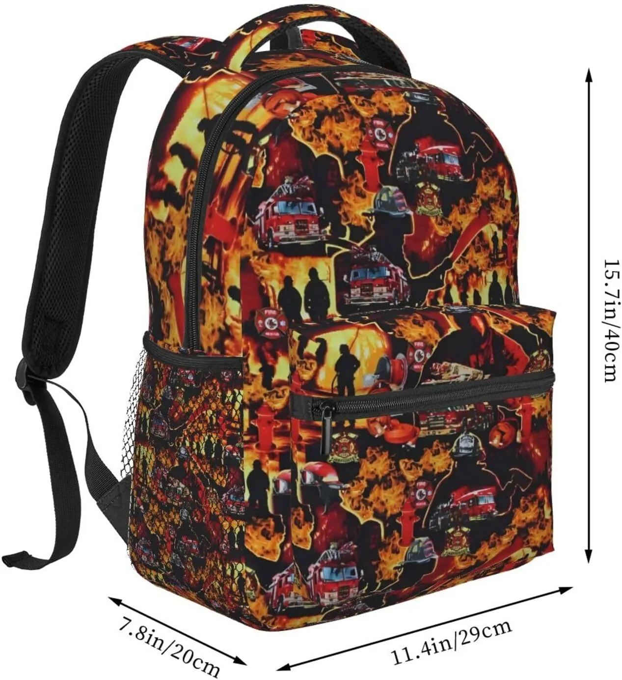 Firefighters Firemen Badges Fire Trucks Flames Backpack Lightweight Laptop Backpack Casual Daypack Travel Double Shoulder Bag For Women Men