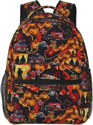 Firefighters Firemen Badges Fire Trucks Flames Backpack Lightweight Laptop Backpack Casual Daypack Travel Double Shoulder Bag For Women Men