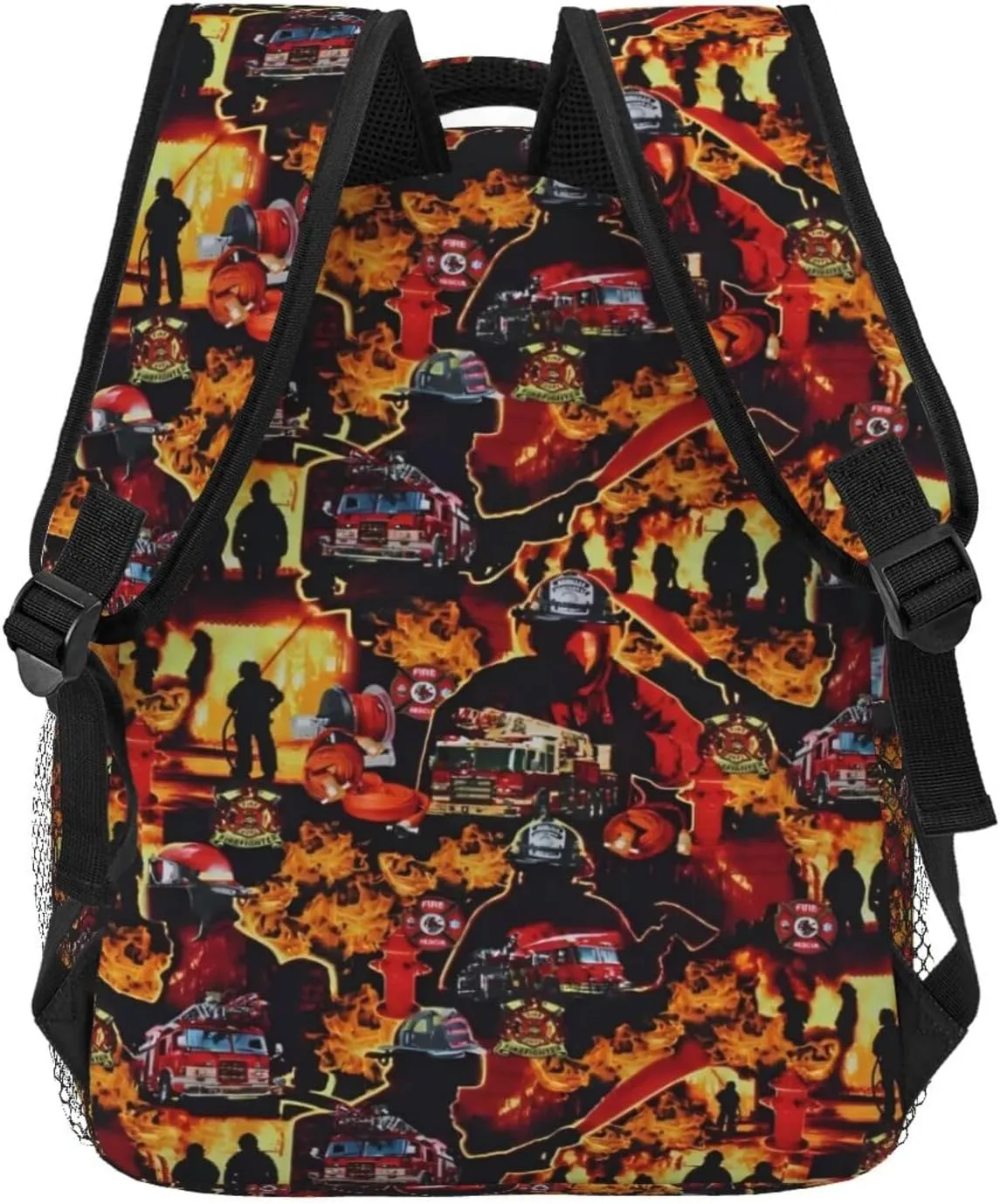 Firefighters Firemen Badges Fire Trucks Flames Backpack Lightweight Laptop Backpack Casual Daypack Travel Double Shoulder Bag For Women Men