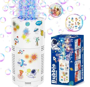 Fireworks Bubble Machine, Kids Automatic Bubble Blower with Lights/Battery/DIY Sticker/80ml Solution, 10000  Bubbles per Minute Electric Bubble Machine Making Toys for Outdoor Party Wedding