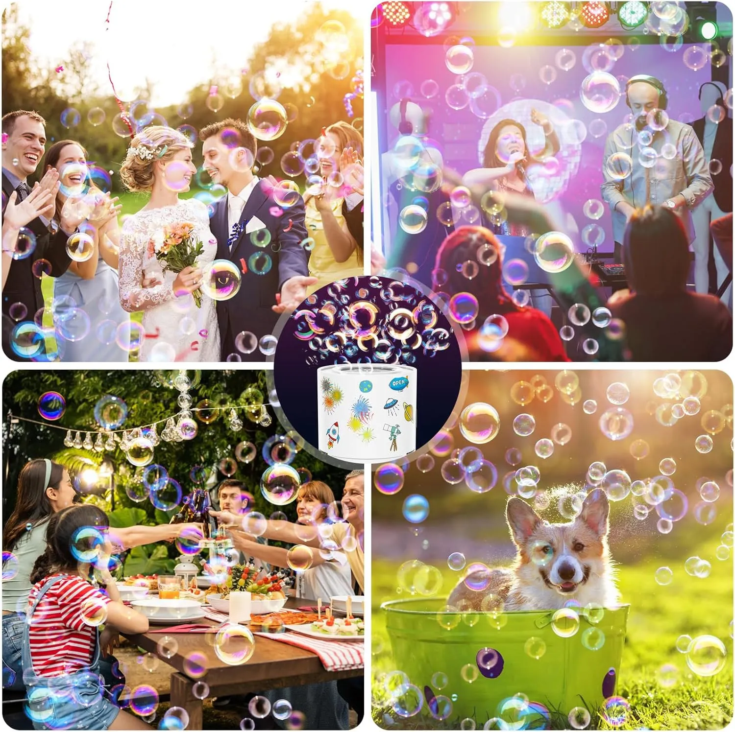 Fireworks Bubble Machine, Kids Automatic Bubble Blower with Lights/Battery/DIY Sticker/80ml Solution, 10000  Bubbles per Minute Electric Bubble Machine Making Toys for Outdoor Party Wedding