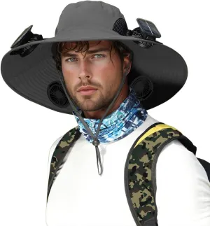 Fishing hat, Solar Powered Fan Hat, Wide Brim Solar Hats Outdoor Fishing, Removable USB Charging Fan 2025
