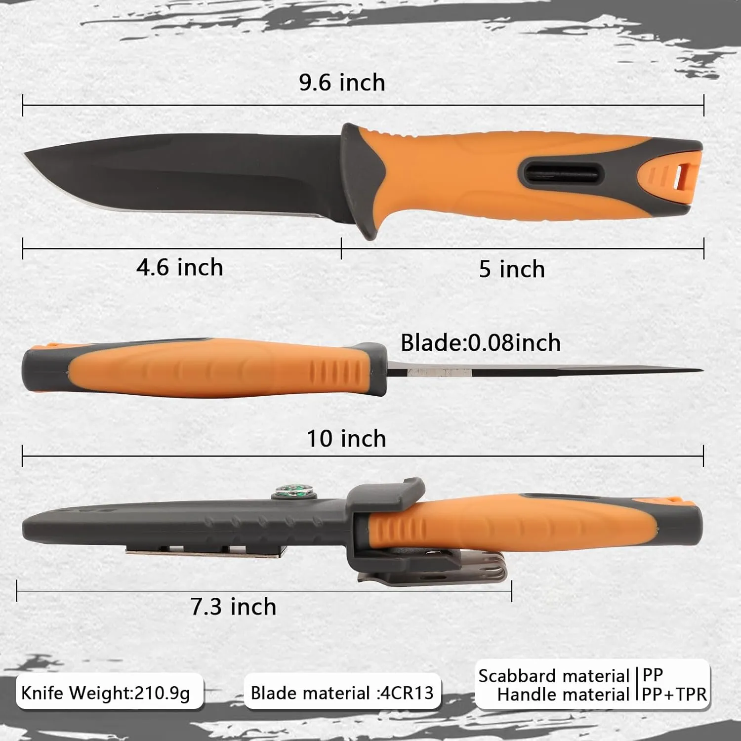 Fixed blade hunting knife-Stainless Steel Blade,Fixed blade knife with sheath, Fire Starter, Sharpener, Whistle and Compass,Survival Tactical Knife for Hunting,Fishing,Camping and Bushcraft