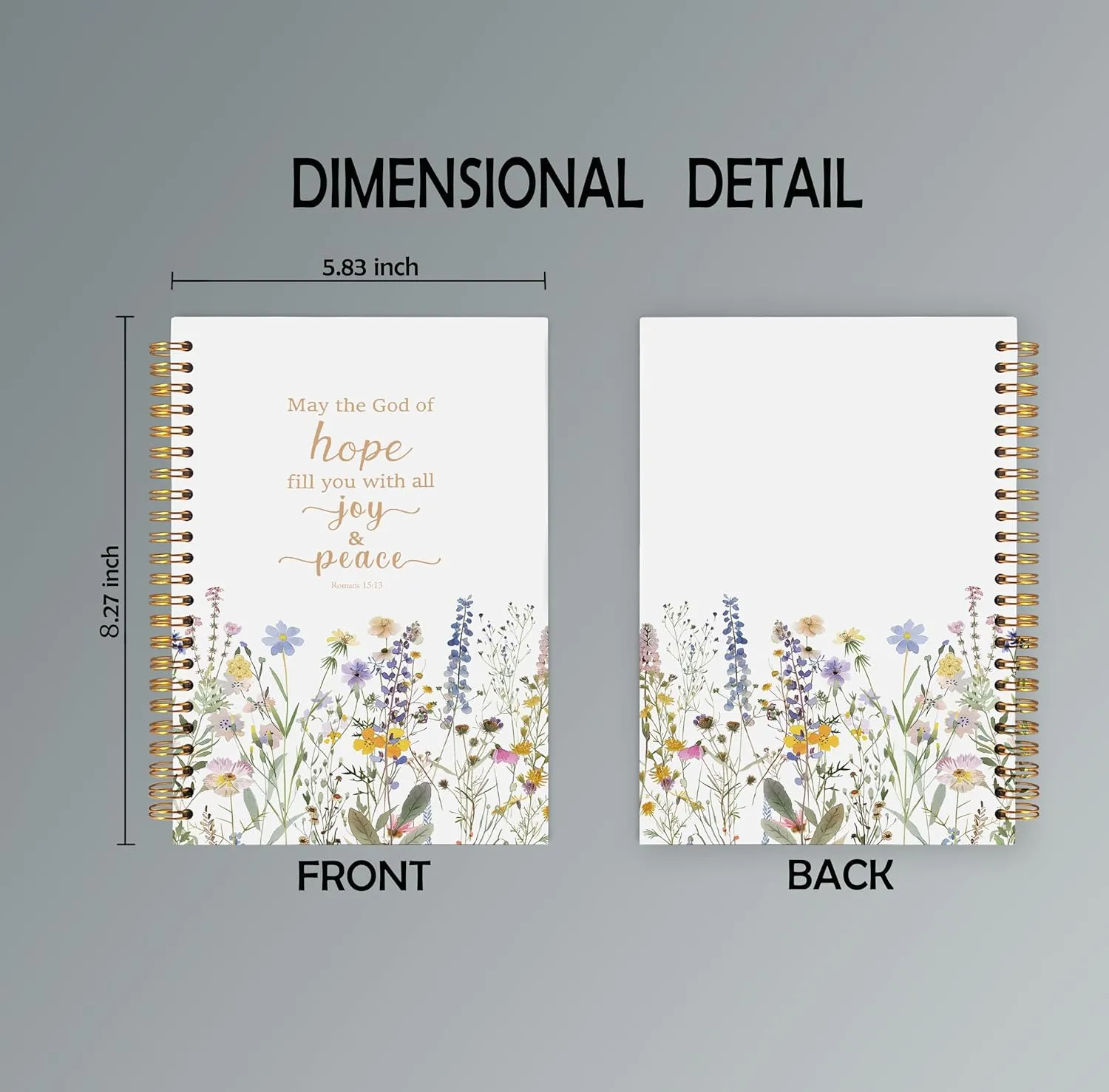Floral Christian Notebooks for Women, Romans 15:13 Bible Journaling Notebook, Prayer Journal for Woman, Church Notes Notebook, Scripture Hardcover Spiral Notebook 5.5x8.3 Inch