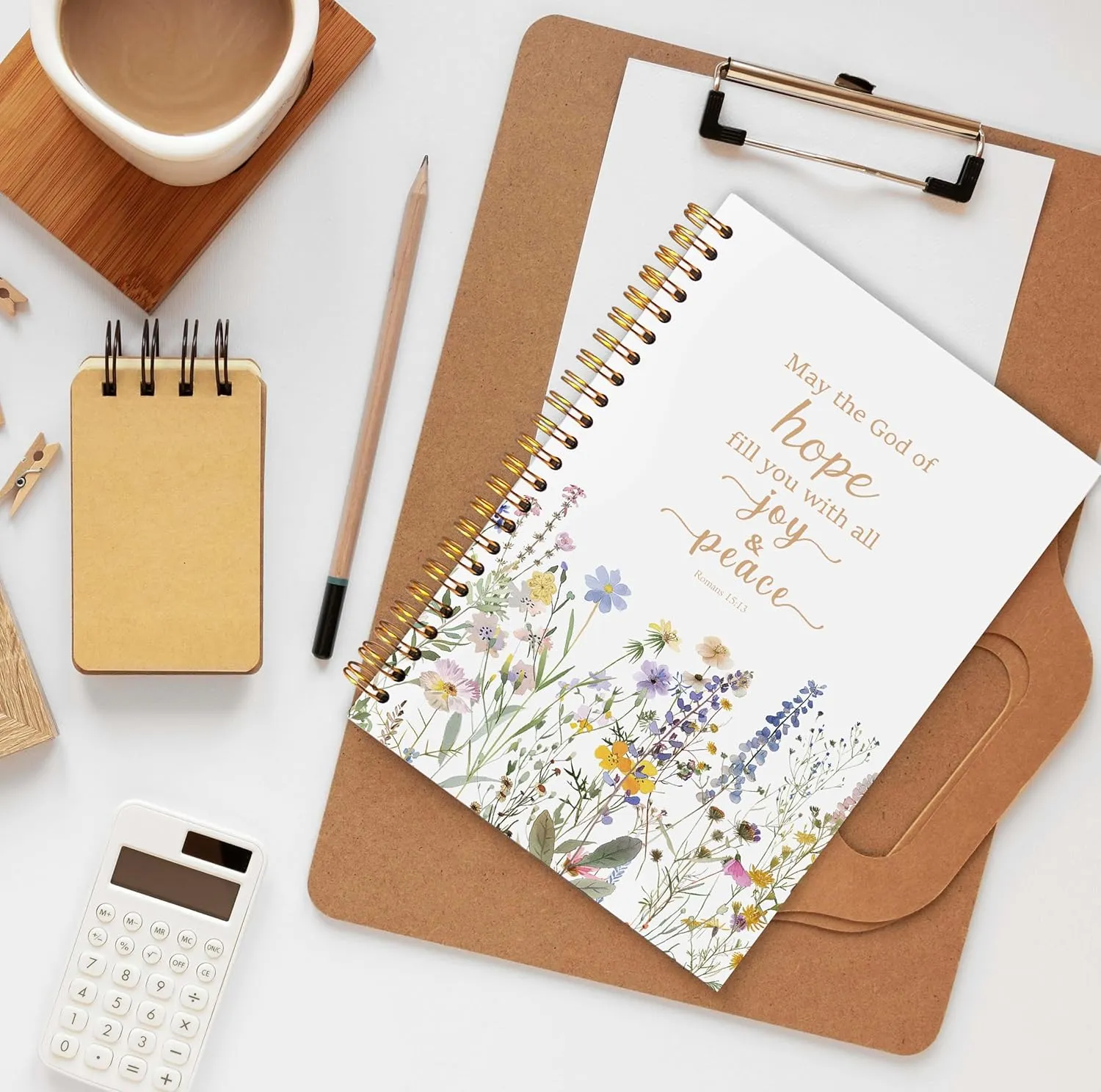 Floral Christian Notebooks for Women, Romans 15:13 Bible Journaling Notebook, Prayer Journal for Woman, Church Notes Notebook, Scripture Hardcover Spiral Notebook 5.5x8.3 Inch