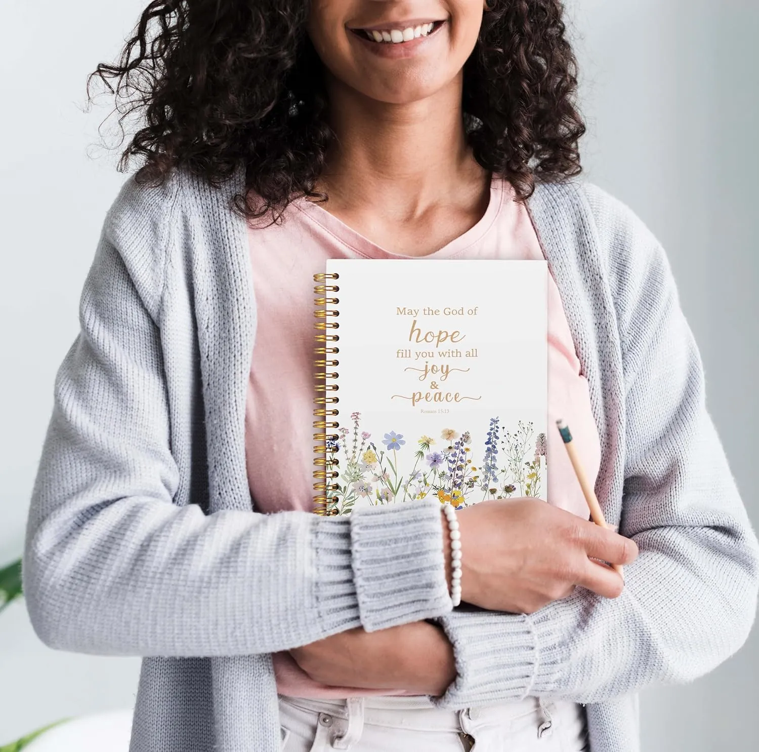 Floral Christian Notebooks for Women, Romans 15:13 Bible Journaling Notebook, Prayer Journal for Woman, Church Notes Notebook, Scripture Hardcover Spiral Notebook 5.5x8.3 Inch