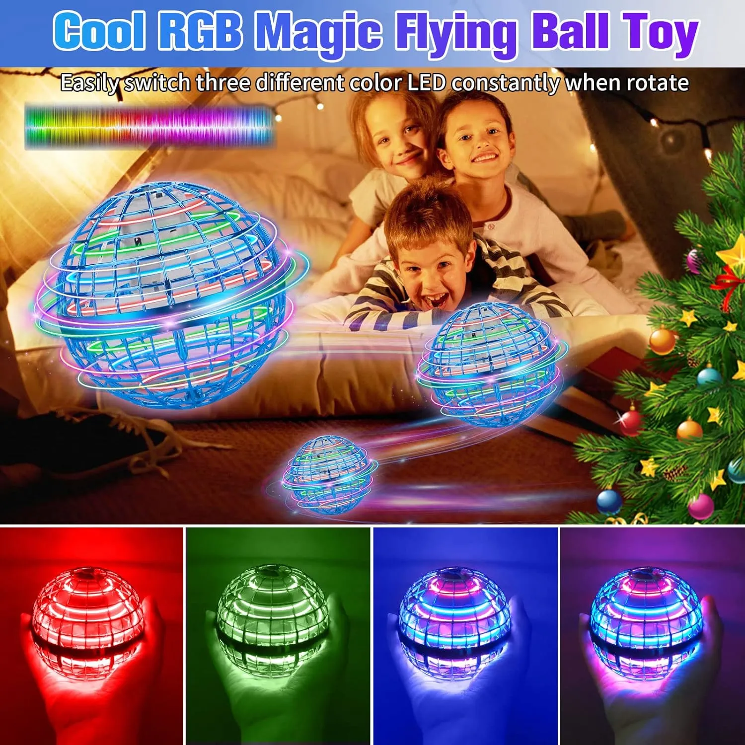 Flying Orb Ball Toys, 2024 Upgraded Hand Controlled Flying Orb Magic Ball, RGB Led Lights Boomerang Spinner, Drone Cool Toys Gift for 6 7 8 9 10 11 12  Years Old Boy Girls Birthday 2-Pack