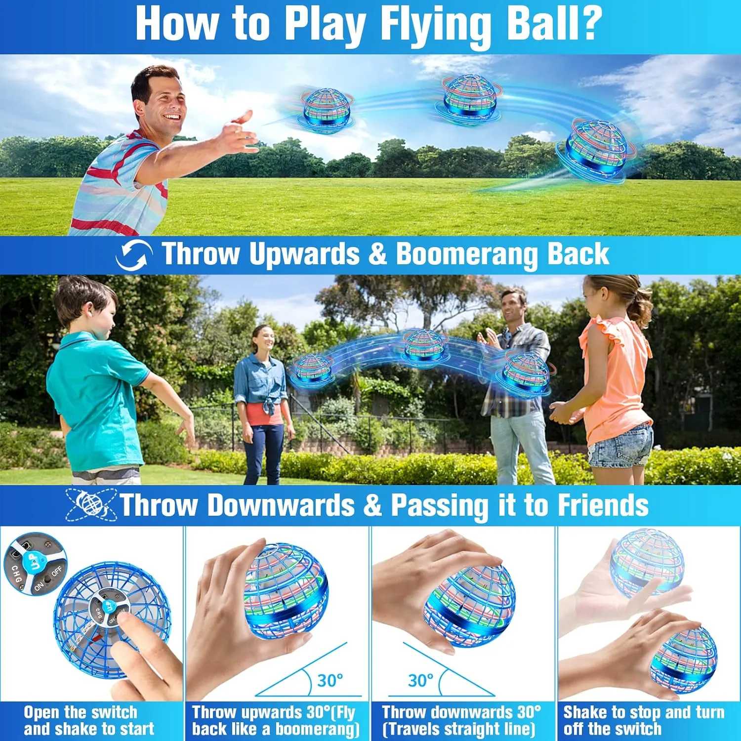 Flying Orb Ball Toys, 2024 Upgraded Hand Controlled Flying Orb Magic Ball, RGB Led Lights Boomerang Spinner, Drone Cool Toys Gift for 6 7 8 9 10 11 12  Years Old Boy Girls Birthday 2-Pack