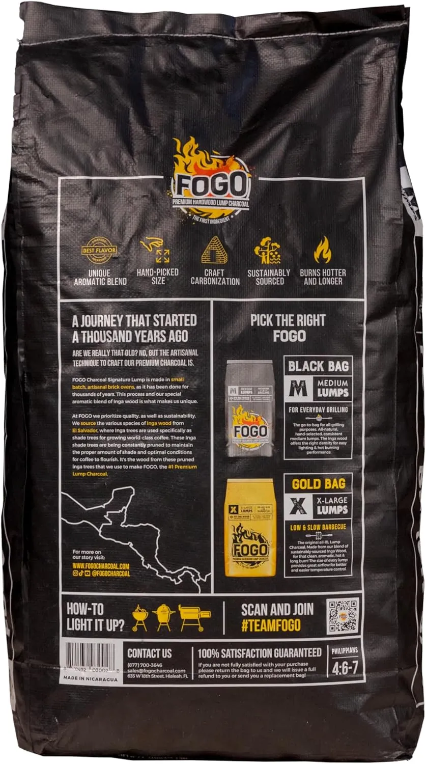 FOGO Premium Oak Restaurant Grade All-Natural Hardwood Medium and Small Sized Lump Charcoal for Grilling and Smoking, 17.6 Pound Bag