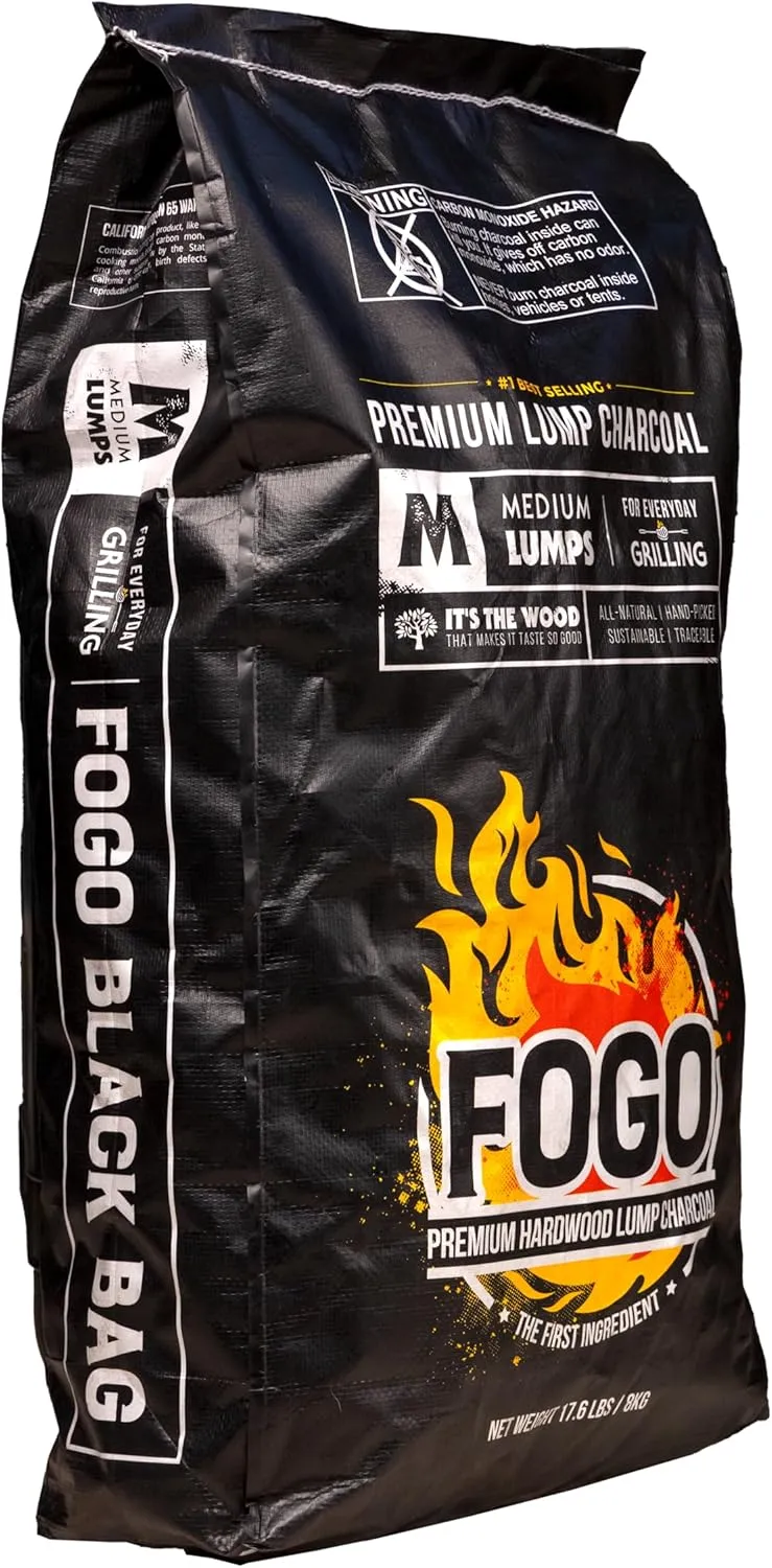 FOGO Premium Oak Restaurant Grade All-Natural Hardwood Medium and Small Sized Lump Charcoal for Grilling and Smoking, 17.6 Pound Bag