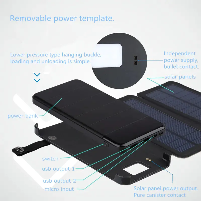 Foldable Solar Power Bank with Detachable Design