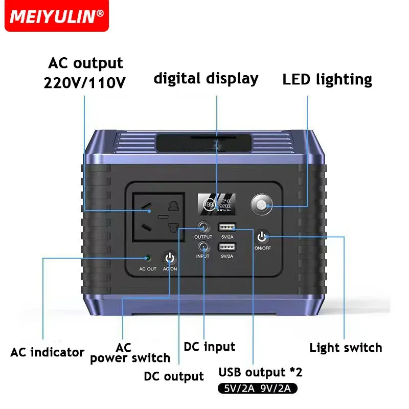 For Outdoor Portable 300W Power Station USB C DC Fast Charging 220V Emergency External Spare Battery Solar Generator For Camping