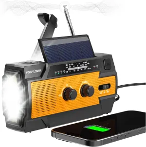 FosPower Emergency Weather Radio (Model A3) NOAA/AM/FM with 14800mWh Portable Power Bank, USB/Solar/Hand Crank Charging, Battery Operated, SOS Alarm & Flashlight for Indoor/Outdoor Emergencies