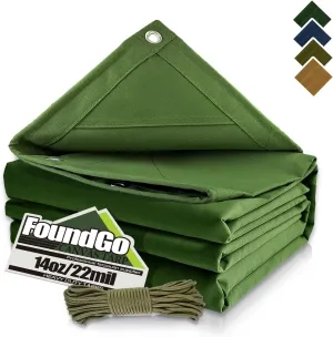 FoundGo Canvas Tarp 20x24ft Heavy Duty Waterresistant Tarps with Grommets, UV Resistant, 22 Mil Tarpaulin,14 oz Durable Cloth Covers for Car, Roof, Boat, Camp, Canopy, Woodpile with Ropes-Green
