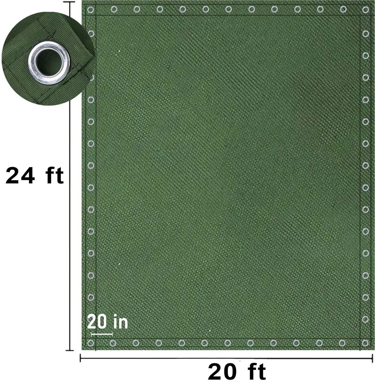 FoundGo Canvas Tarp 20x24ft Heavy Duty Waterresistant Tarps with Grommets, UV Resistant, 22 Mil Tarpaulin,14 oz Durable Cloth Covers for Car, Roof, Boat, Camp, Canopy, Woodpile with Ropes-Green