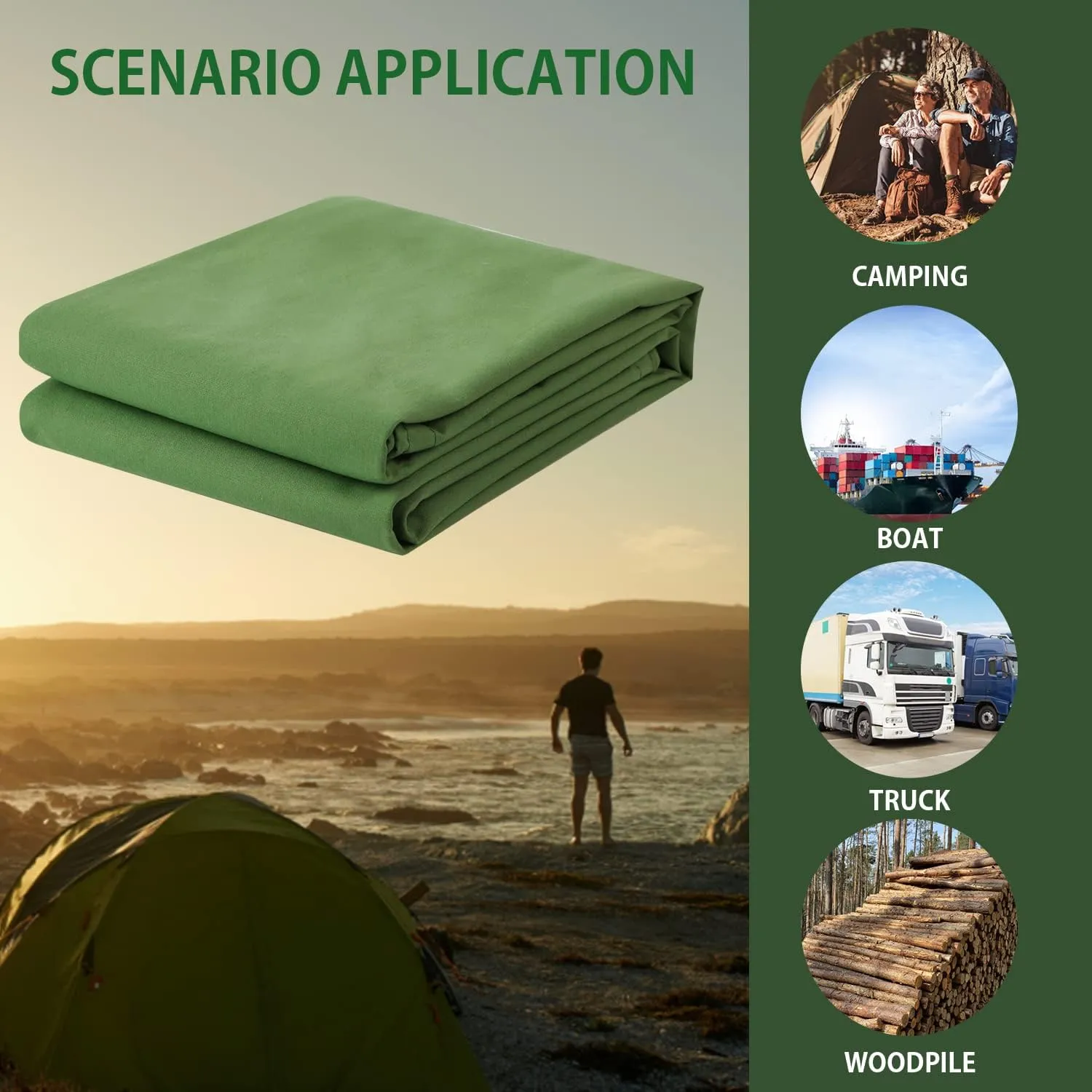 FoundGo Canvas Tarp 20x24ft Heavy Duty Waterresistant Tarps with Grommets, UV Resistant, 22 Mil Tarpaulin,14 oz Durable Cloth Covers for Car, Roof, Boat, Camp, Canopy, Woodpile with Ropes-Green