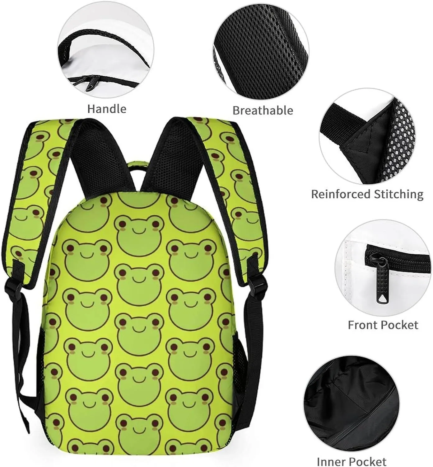 Frog Backpack with Lunch Box & Pencil Case for Kids Girls Boys School, 16 Inch Cute Frogs Bookbag, School Backpack for Students Children, Lightweight, Large Capacity