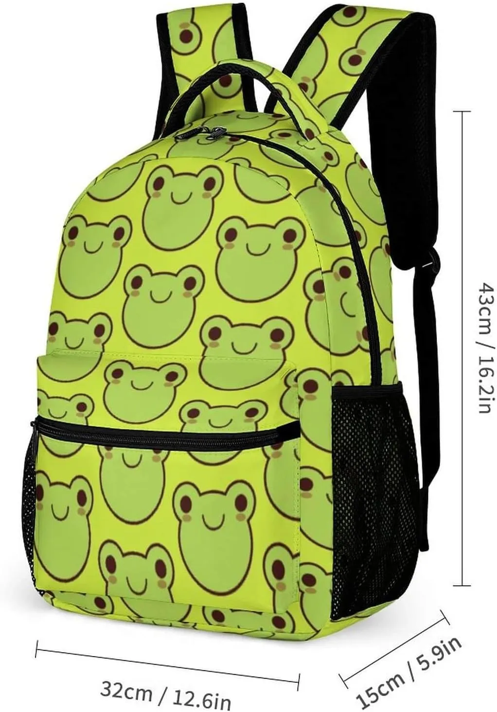 Frog Backpack with Lunch Box & Pencil Case for Kids Girls Boys School, 16 Inch Cute Frogs Bookbag, School Backpack for Students Children, Lightweight, Large Capacity