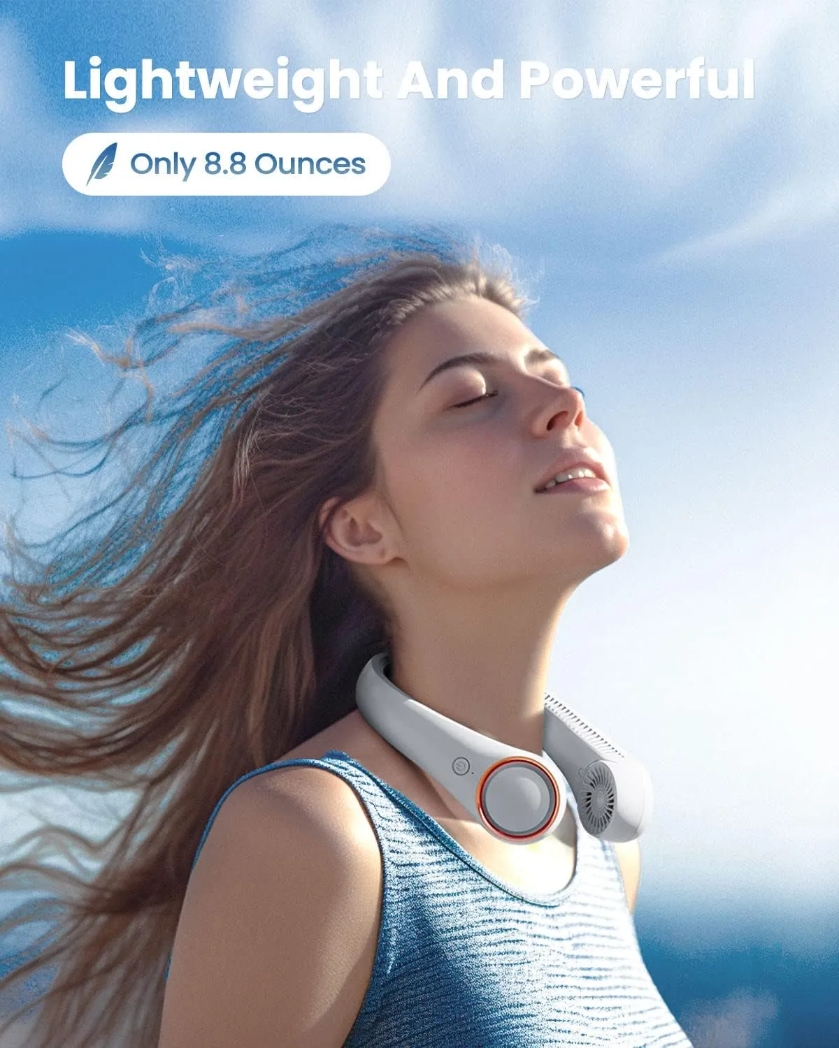 Gaiatop Portable Neck Fan, 360° Cooling, 72 Air Outlet, Lightweight Hands Free 3 Speeds 4000mAh USB Rechargeable Mini Personal Bladeless Fans, Wearable Birthday Gifts for Dad Men Women White