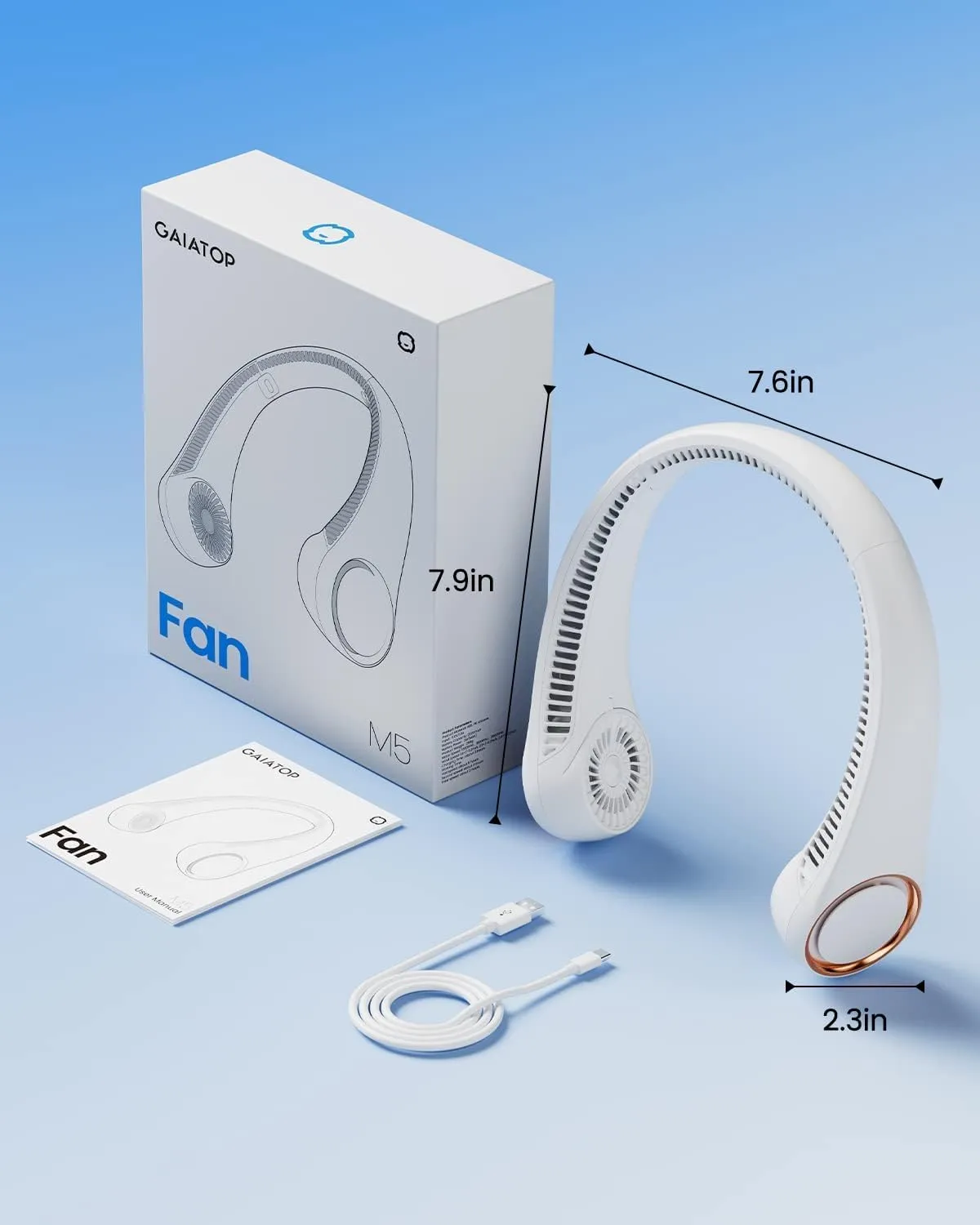 Gaiatop Portable Neck Fan, 360° Cooling, 72 Air Outlet, Lightweight Hands Free 3 Speeds 4000mAh USB Rechargeable Mini Personal Bladeless Fans, Wearable Birthday Gifts for Dad Men Women White
