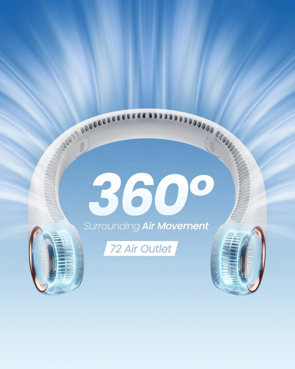Gaiatop Portable Neck Fan, 360° Cooling, 72 Air Outlet, Lightweight Hands Free 3 Speeds 4000mAh USB Rechargeable Mini Personal Bladeless Fans, Wearable Birthday Gifts for Dad Men Women White