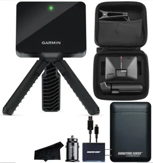 Garmin Approach R10 Portable Golf Launch Monitor | Take Your Game Home or Practice at The Driving Range | Track Metrics, Record Video or Play 43,000  Courses with Signature Series Power Bundle