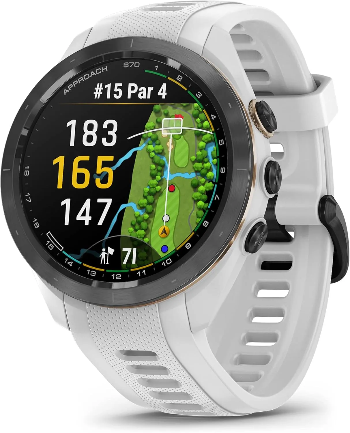 Garmin Approach S70 Golf Smartwatch | Full-Color CourseView Maps AMOLED Display | Advanced Shot Execution & Putt Alignment | Immersive Golfing Experience w/Signature Stand Power Bundle