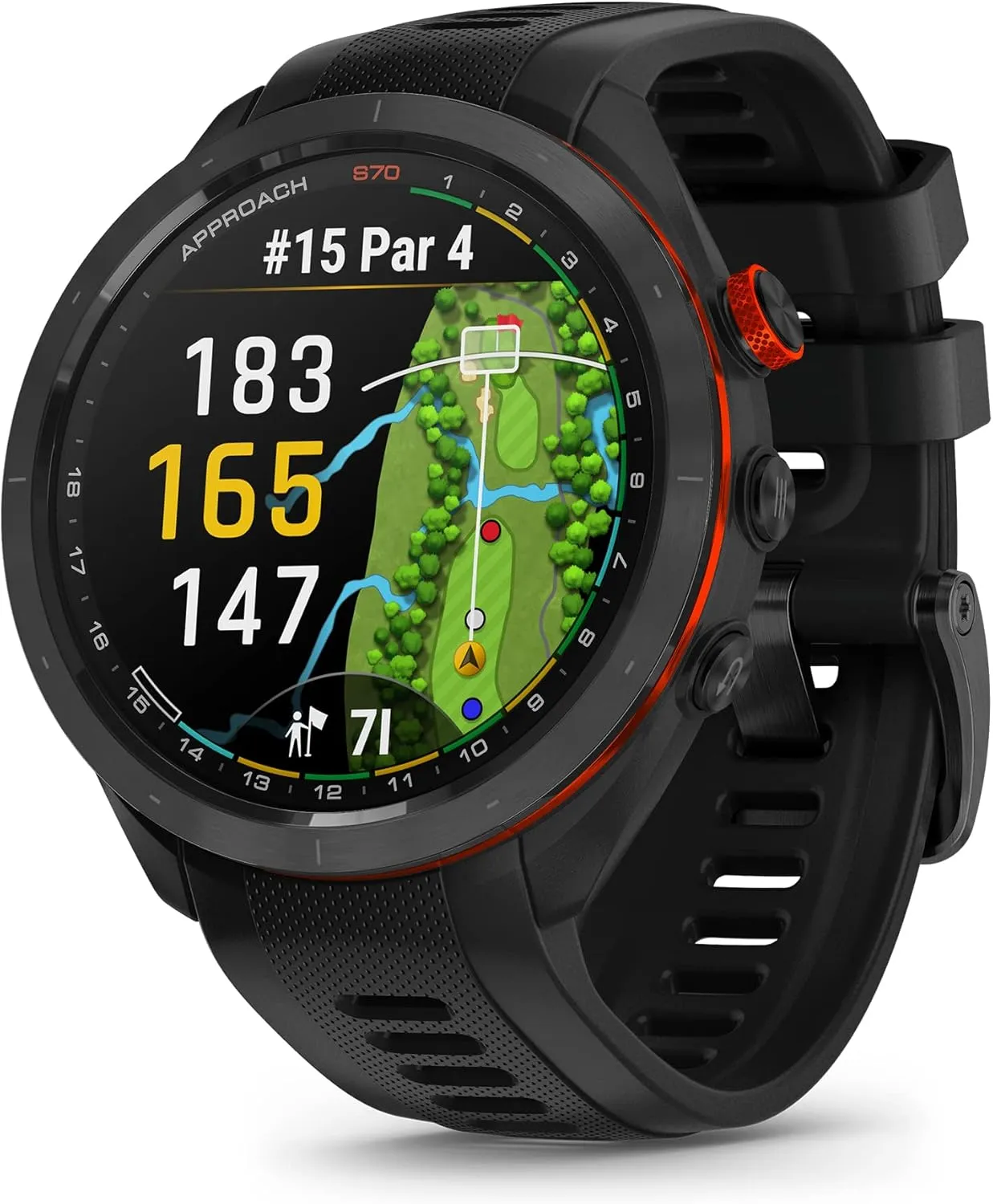 Garmin Approach S70 Golf Smartwatch, Full-Color CourseView Maps AMOLED Display, Advanced Shot Execution & Putt Alignment, Immersive Golfing Experience w/Signature Stand Power Bundle