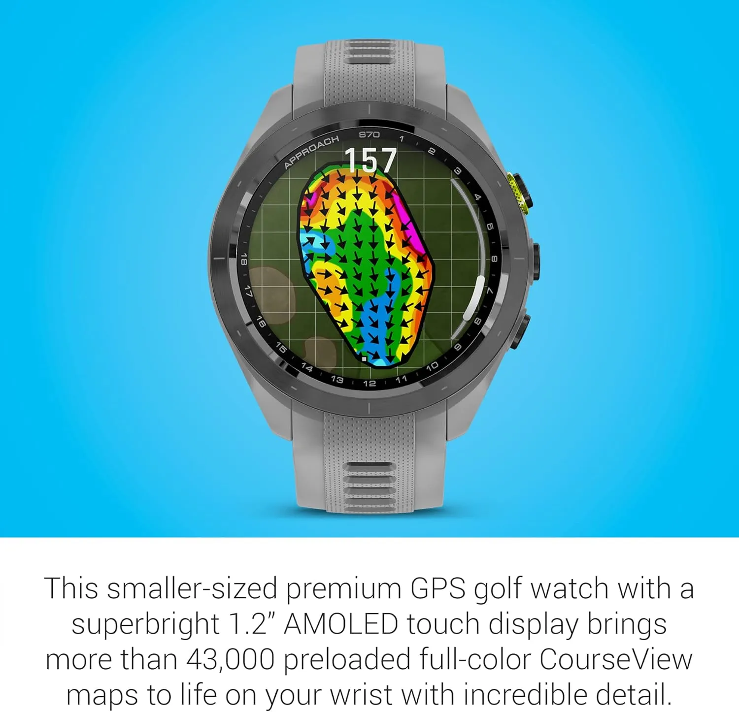 Garmin Approach S70 Golf Smartwatch | Full-Color CourseView Maps AMOLED Display | Advanced Shot Execution & Putt Alignment | Immersive Golfing Experience w/Signature Stand Power Bundle