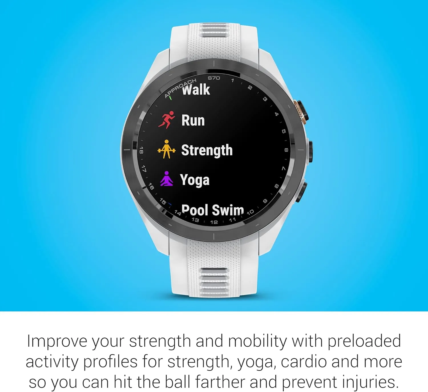 Garmin Approach S70 Golf Smartwatch | Full-Color CourseView Maps AMOLED Display | Advanced Shot Execution & Putt Alignment | Immersive Golfing Experience w/Signature Stand Power Bundle