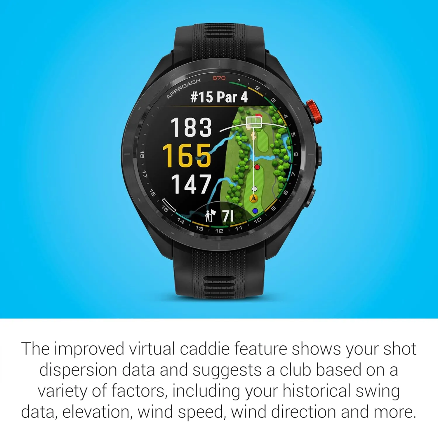 Garmin Approach S70 Golf Smartwatch, Full-Color CourseView Maps AMOLED Display, Advanced Shot Execution & Putt Alignment, Immersive Golfing Experience w/Signature Stand Power Bundle