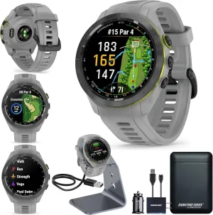 Garmin Approach S70 Golf Smartwatch | Full-Color CourseView Maps AMOLED Display | Advanced Shot Execution & Putt Alignment | Immersive Golfing Experience w/Signature Stand Power Bundle