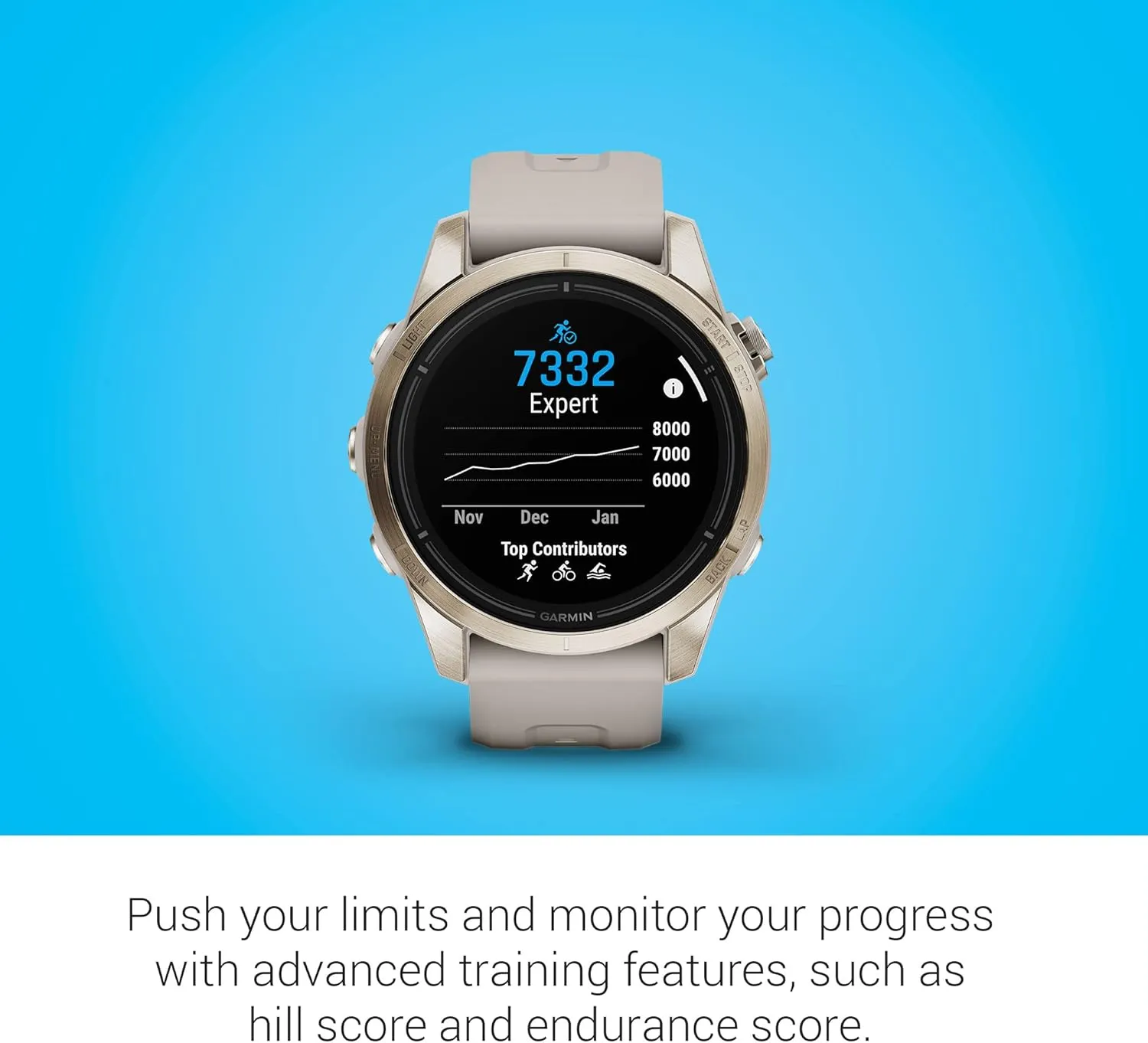 Garmin epix Gen 2 Pro Sapphire Edition, 42mm, Soft Gold/Light Sand | AMOLED Display, High Performance Smartwatch, Advanced Training Technology, Built-in Flashlight with Signature Power Bundle