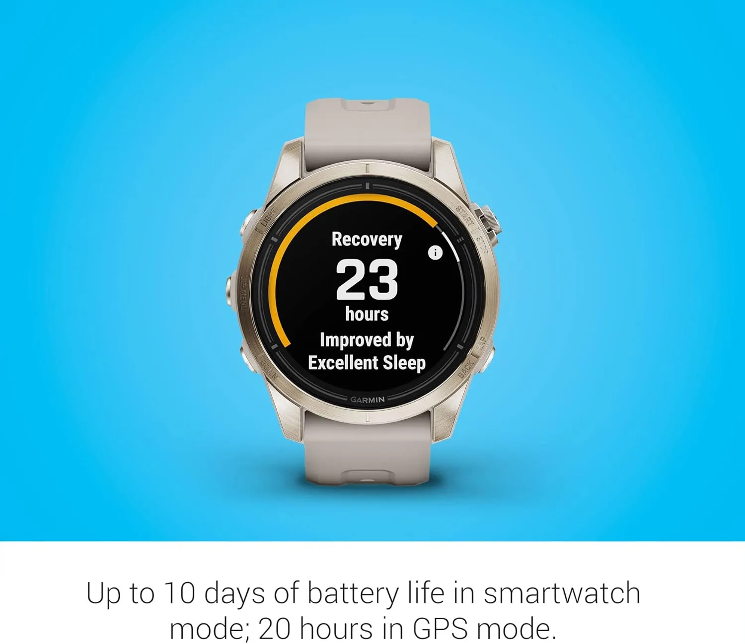 Garmin epix Gen 2 Pro Sapphire Edition, 42mm, Soft Gold/Light Sand | AMOLED Display, High Performance Smartwatch, Advanced Training Technology, Built-in Flashlight with Signature Power Bundle