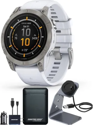 Garmin epix Gen 2 Pro Sapphire Edition, 47mm, Titanium/Whitestone | AMOLED Display, High Performance Smartwatch, Advanced Training Technology, Built-in Flashlight with Signature Power Bundle